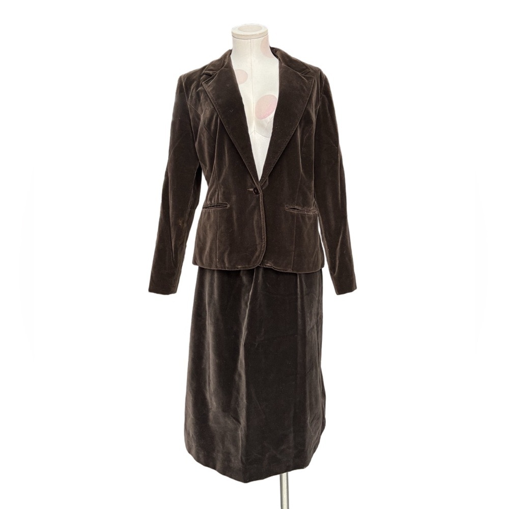 Vintage Cos Cob – Brown Velvet Jacket & Skirt Set – Approx. 1990s - medium.